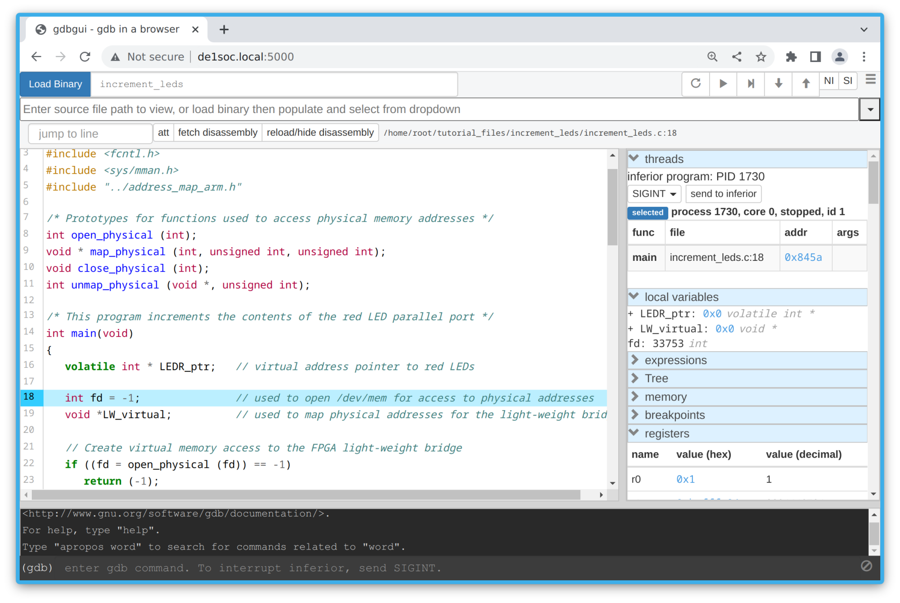 gdbgui demo